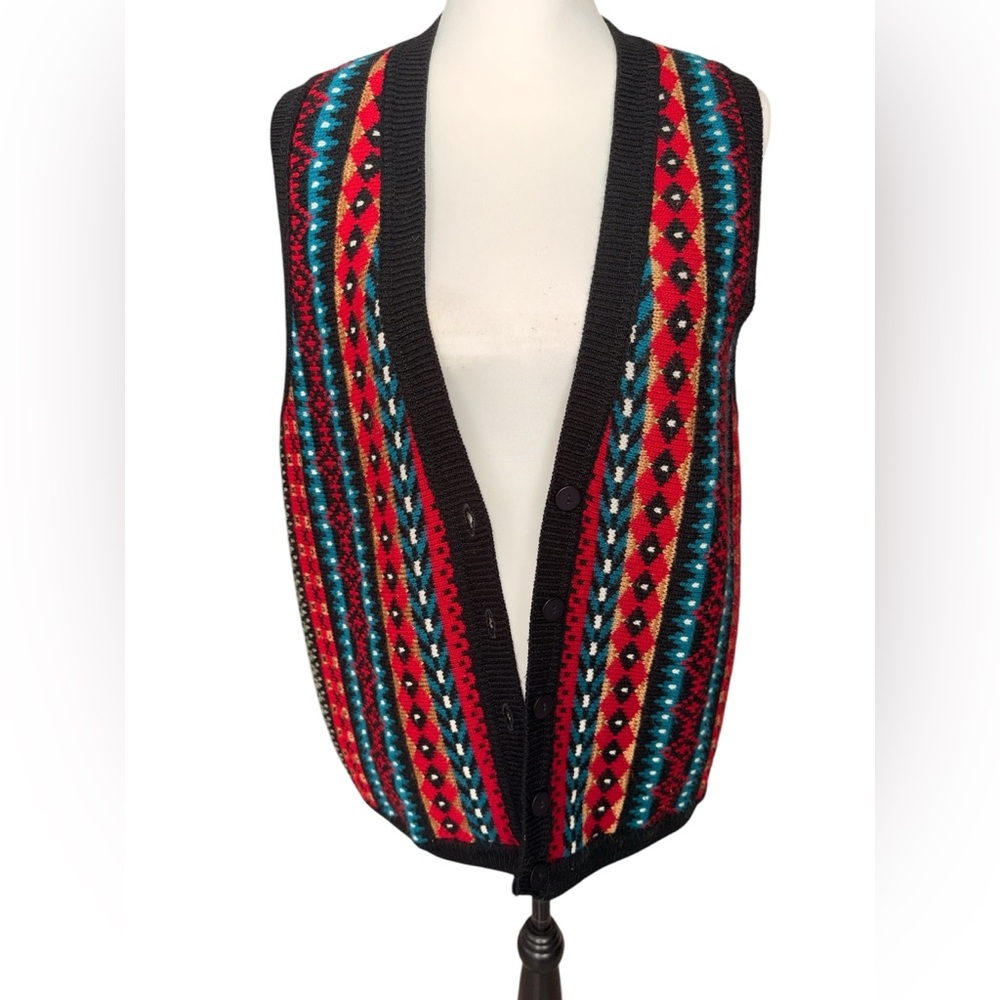 Lauren Alexandra Colorful Geometric Knit Sweater Vest Sz Medium vintage